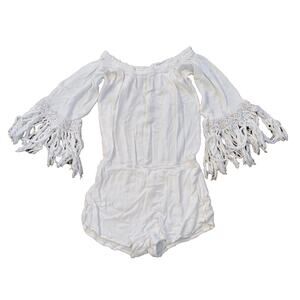 Nordstrom ELAN Romper Womens Size Small Milkmaid Boho Crochet Fringe Jumpsuit